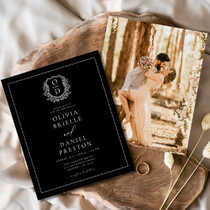 Modern Photo Floral Crest Monogram Wedding Formal