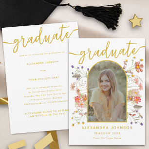 Modern Photo Floral Graduation Announcement Party