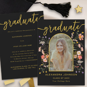 Modern Photo Floral Graduation Announcement Party
