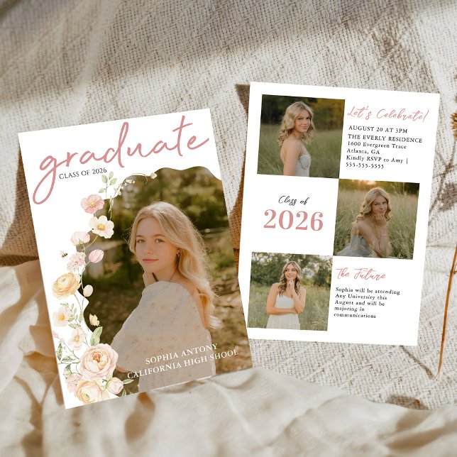 Modern Photo Floral Graduation Party Invitation (Creator Uploaded)