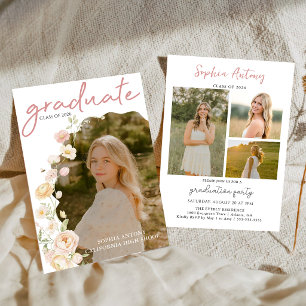 Modern Photo Floral Graduation Party Invitation