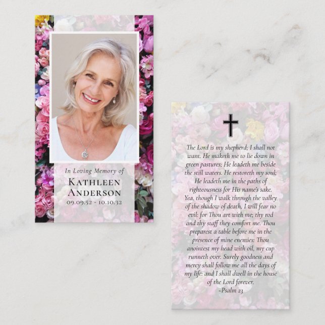 Modern Photo Floral Memorial Prayer Card (Front/Back)