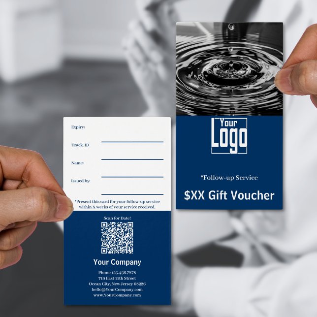 Modern Photo Follow-Up Service Voucher Card (Modern Photo Follow-Up Service Voucher Card, Blue White Brand Color)