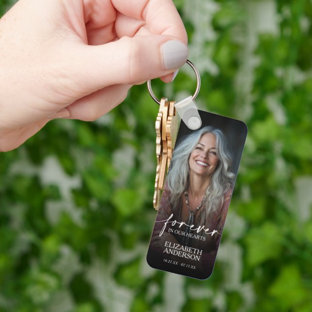 Modern Photo Forever in our Hearts Memorial Keychain (Hand)