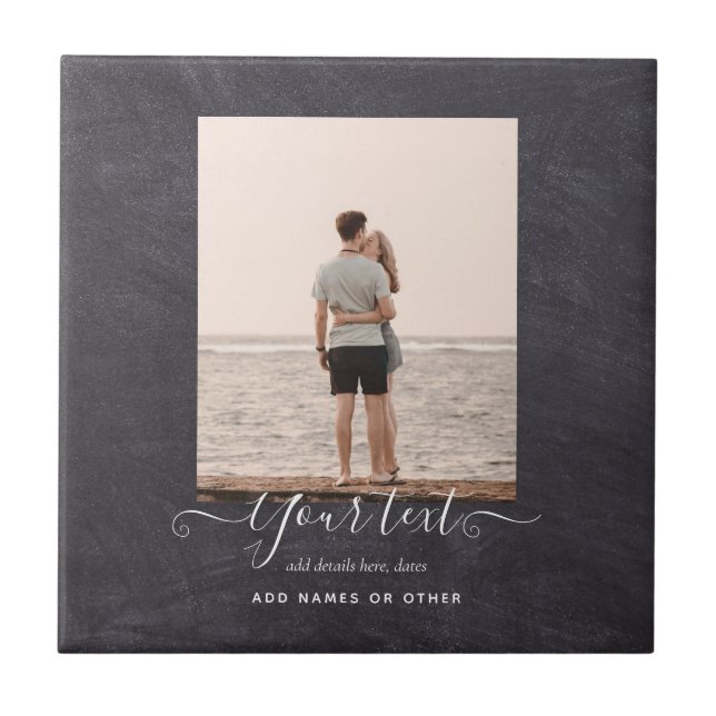 Modern PHOTO Gift Custom Text Chalkboard Theme Tile (Front)
