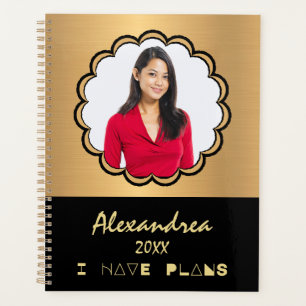 Modern Photo Gold Black Elegant Personalize Planner