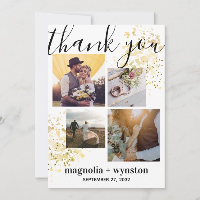 Modern Photo Gold Foil Wedding Thank You Card (Front)