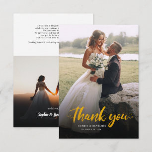 Modern Photo Gold Hand-Lettered Wedding Thank You Card