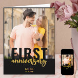Modern Photo Gold Script 1st Wedding Anniversary Card<br><div class="desc">Frameworthy 1st Wedding Anniversary Card. The photo template is set up for you to add your favourite picture,  which is displayed in square format. The design features modern oversized typography and brush script in black and gold.</div>