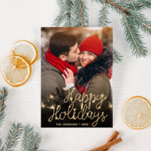 Modern PHOTO Golden Christmas Greeting Holiday Postcard