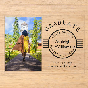 Modern Photo Graduate Black Stripes Graduation Acr Acrylic Invitations