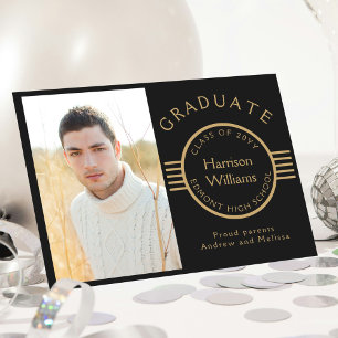Modern Photo Graduate Gold Stripes Custom Announcement