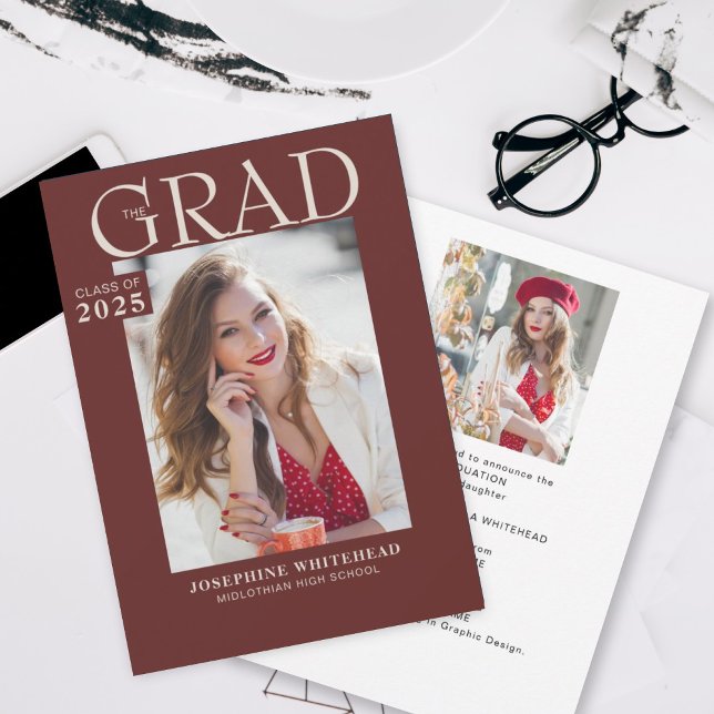 Modern Photo Graduation Announcement Burgundy (Creator Uploaded)