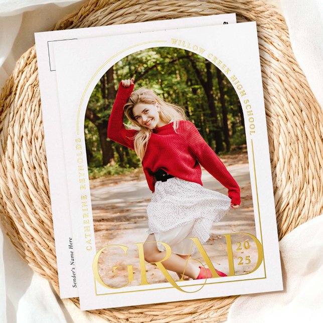 Modern Photo Graduation Announcement Foil Postcard (Creator Uploaded)