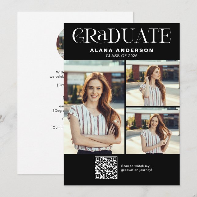 Modern Photo Graduation Announcement QR Code Video (Front/Back)