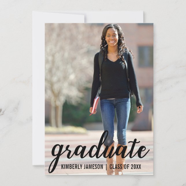 Modern Photo Graduation Announcement Script Card (Front)