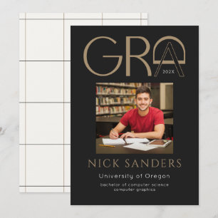 Modern Photo Graduation College Black Gold Announcement