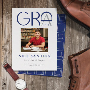 Modern Photo Graduation College Blue Grey Announcement