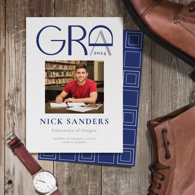 Modern Photo Graduation College Blue Grey Announcement (Creator Uploaded)