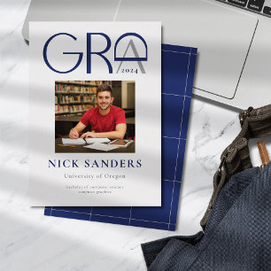 Modern Photo Graduation College Grey Blue Announcement