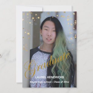 Modern Photo Graduation Gold Stars Party Invitation