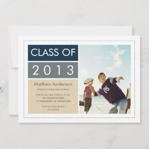 Modern Photo Graduation Invitation - Blue/Tan