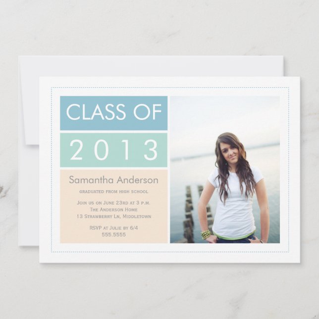 Modern Photo Graduation Invitation - Mint/Blue (Front)