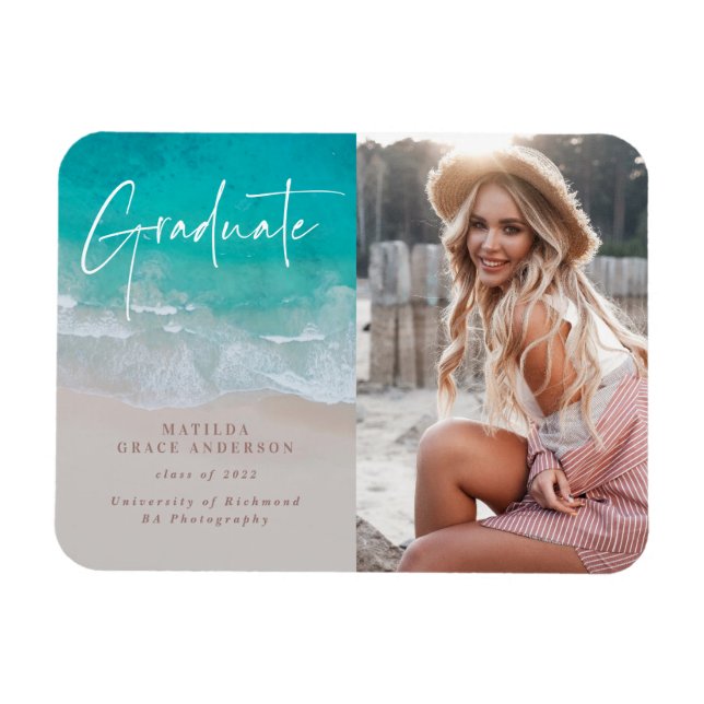Modern photo graduation ocean beach script modern magnet (Horizontal)