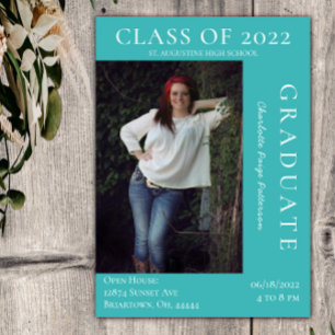 Modern Photo Graduation Open House   Teal Invitation