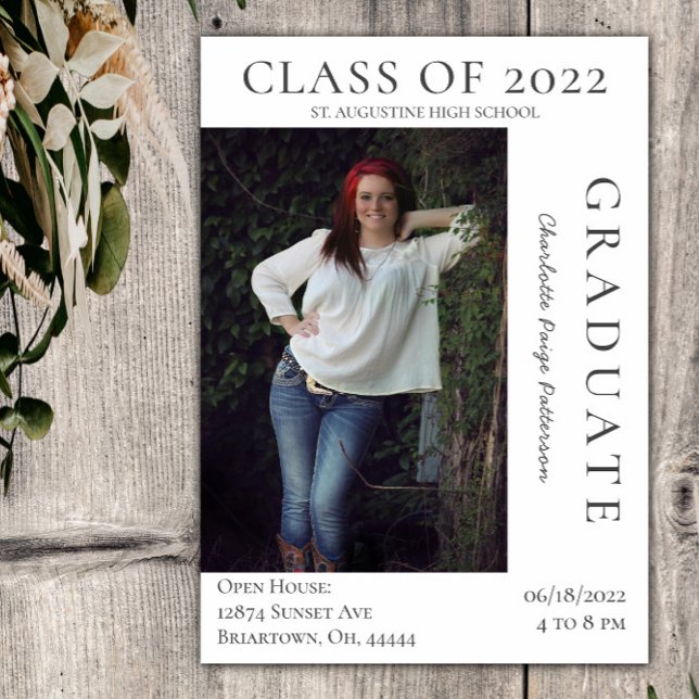 Modern Photo Graduation Open House | White Invitation (White Modern Photo Graduation Open House Invitation)