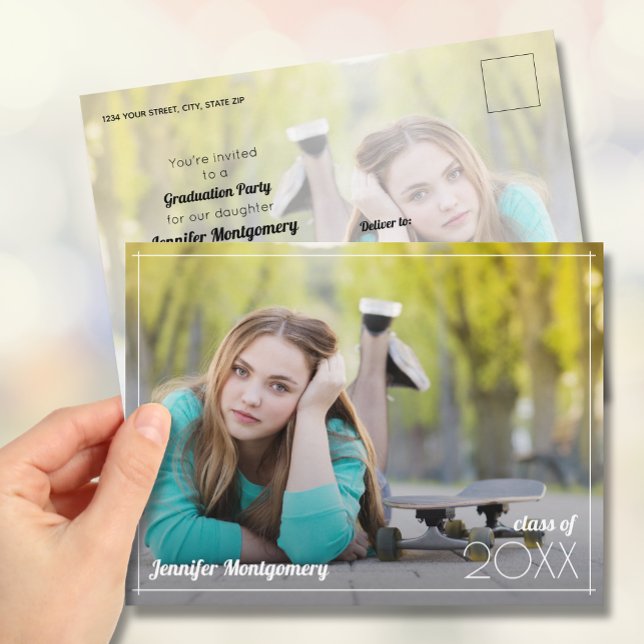 Modern Photo Graduation Party Invitation Postcard (Creator Uploaded)