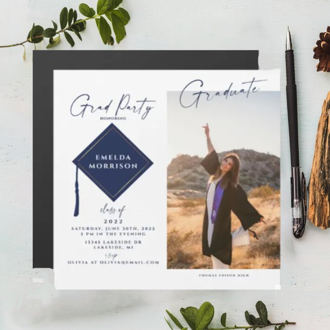 Modern Photo Graduation Party Magnetic Invitation (Creator Uploaded)