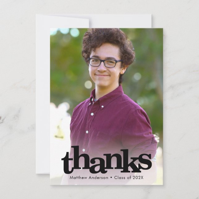 Modern photo graduation simple bold typography thank you card (Front)