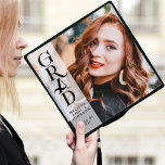 Modern photo Graduation stylish custom Graduation Cap Topper<br><div class="desc">Celebrate your big day with this simple,  trendy,  and modern photo grad cap topper featuring one full-bleed photo with a trendy contemporary GRAD black typography standing over a sheer white overlay band,  along with the graduate name and class year.</div>