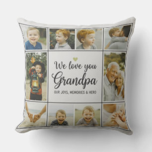 Modern Photo Grandpa Script Heart Throw Pillow