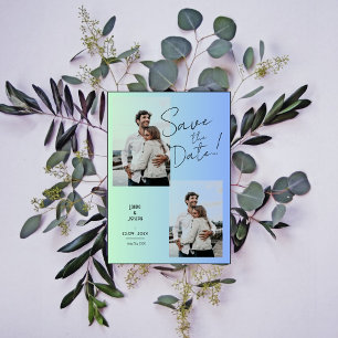 Modern photo green blue gradient save the date invitation