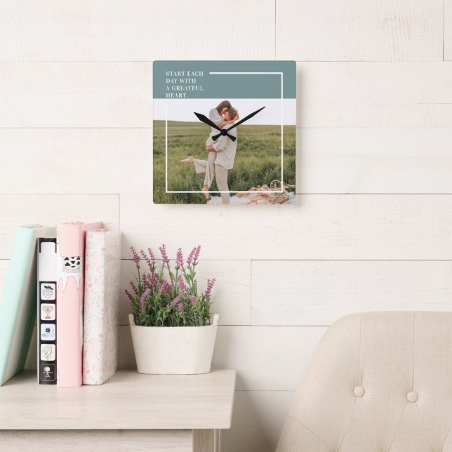 Modern Photo Green Family Lovely Gift Square Wall Clock (Reading Room)