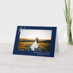 Modern Photo Hand-Lettered Thank You Navy Blue