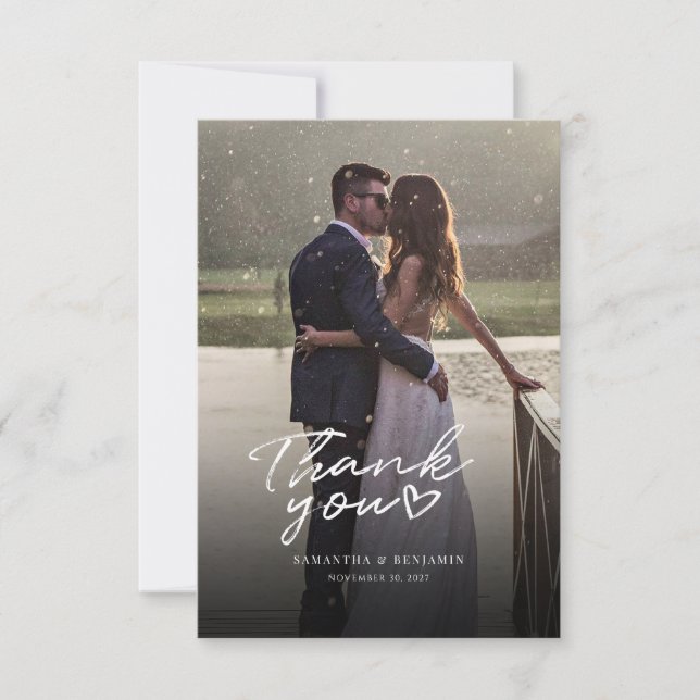 Modern Photo Hand-Lettered Wedding Thank You Card (Front)