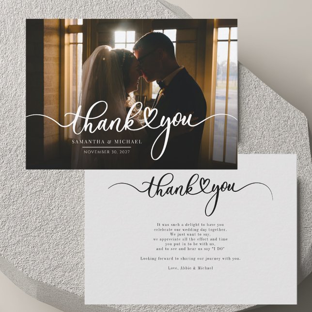 Modern Photo Hand-Lettered Wedding Thank You Card (Modern Photo Hand-Lettered Wedding Thank You Note Card)