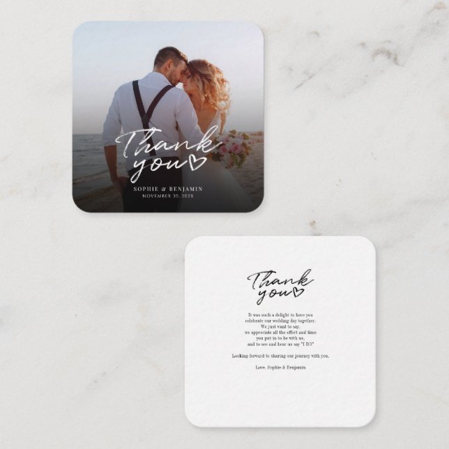 Modern Photo Hand-Lettered Wedding Thank You Card (Front/Back)
