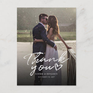 Modern Photo Hand-Lettered Wedding Thank You Postcard