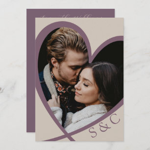 Modern Photo Heart Champagne & Dusty Rose Wedding Invitation