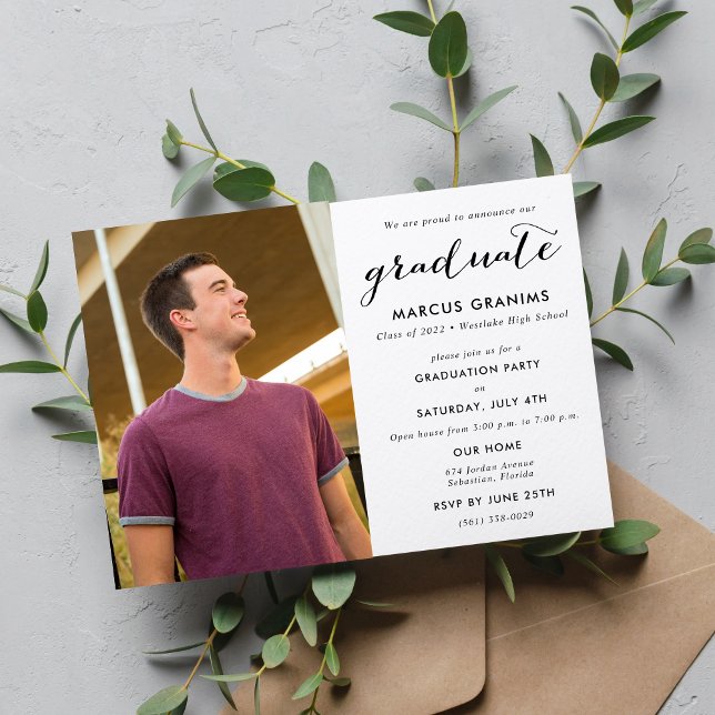 Modern Photo High School Graduation Burgundy Invitation (Creator Uploaded)