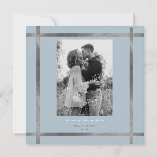 Modern Photo Icy Blue & Silver Square Wedding Invitation