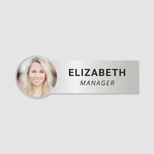 Modern Photo ID Silver Name Tag