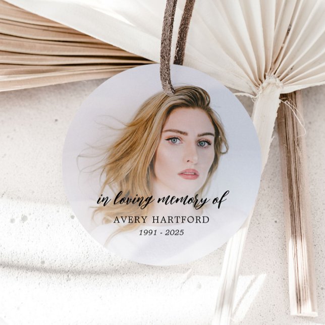 Modern Photo In Loving Memory Classic Round Sticker (Creator Uploaded)