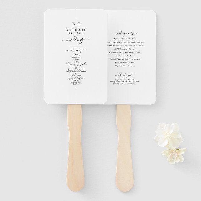 Modern Photo Inline Monogram Wedding Program Hand Fan (Front and Back)