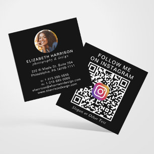 Modern Photo Instagram QR Code Black Square Business Card