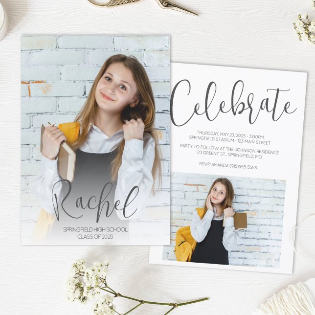 Modern Photo Invitation (Modern Script Photo Graduation Announcement)